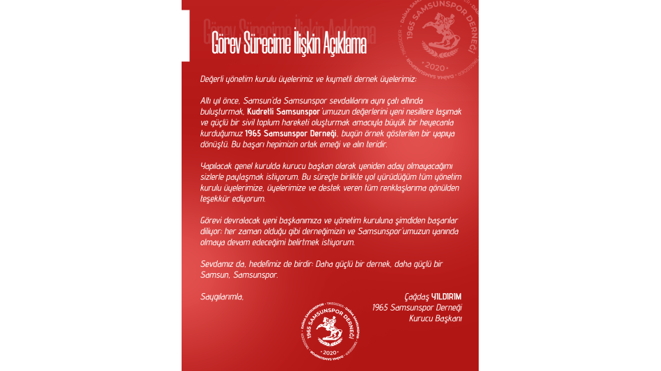 Kurucu Başkanımız Çağdaş Yıldırım'ın Genel Kurul Öncesi Mesajı